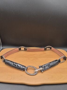 Vintage Brighton B60193 Black Croc Patent Leather Hook Belt Size 34